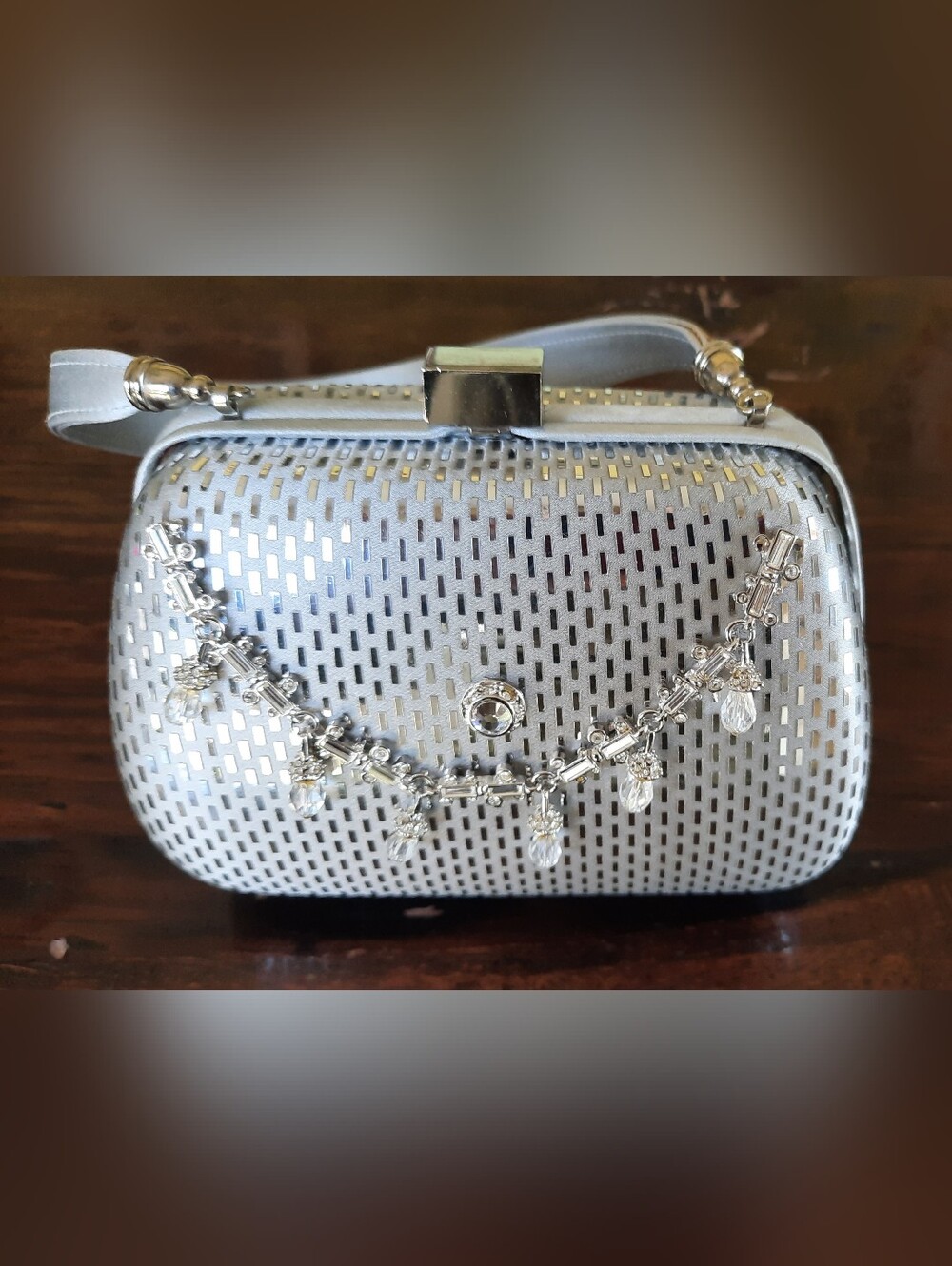 Vintage Silver Metallic Embellished Evening Clutch
